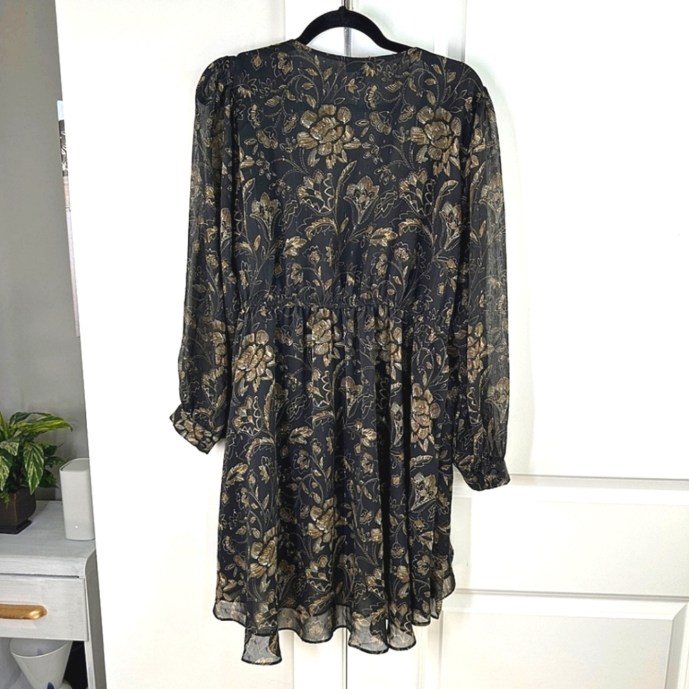 🏷️TORRID Chiffon Layered Tie Front Surplice Tunic Black Floral Blouse Size 1X - Picture 6 of 15
